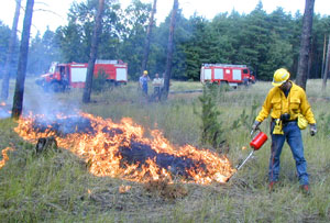 Unter kontrollierten Bedingungn wurde im Tagebauvorfeld ein Feuer entfacht