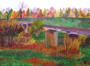 Der erste Preis des Schülerkunstpreises der Stadt und des Museums - Maria Cholodkows „Grenzbrücke“, Acryl. 