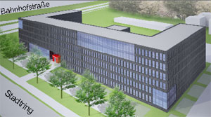 Für das neue Knappschaftsgebäude am Bahnhof setzt der Architekt auf einen kompakten, dunklen Baukörper 