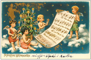 Zur Krippe, her kommet, in Bethlehems Stall...Prachtvolle Weihnachts-Grußkarten wie diese ersetzten vor 104 Jahren die schönen Fernsehbilder, an denen wir uns heute erfreuen. Etwa um 1890 begann die Grußpostkarte ihren Siegeszug. Sie erlebte in der Kaiserzeit bis zum Ende des I. Weltkrieges ihre Blütezeit.