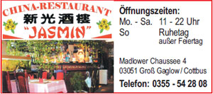 China-Restaurant "Jasmin", Tel.: 0355/542808