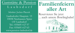 Gaststätte & Pension   Laubsdorf, Telefon: 035605 - 4 27 57