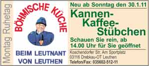 Die Speisegaststätte, „Zum Leutnant von Leuthen“, Telefon: 035602-512-11 
